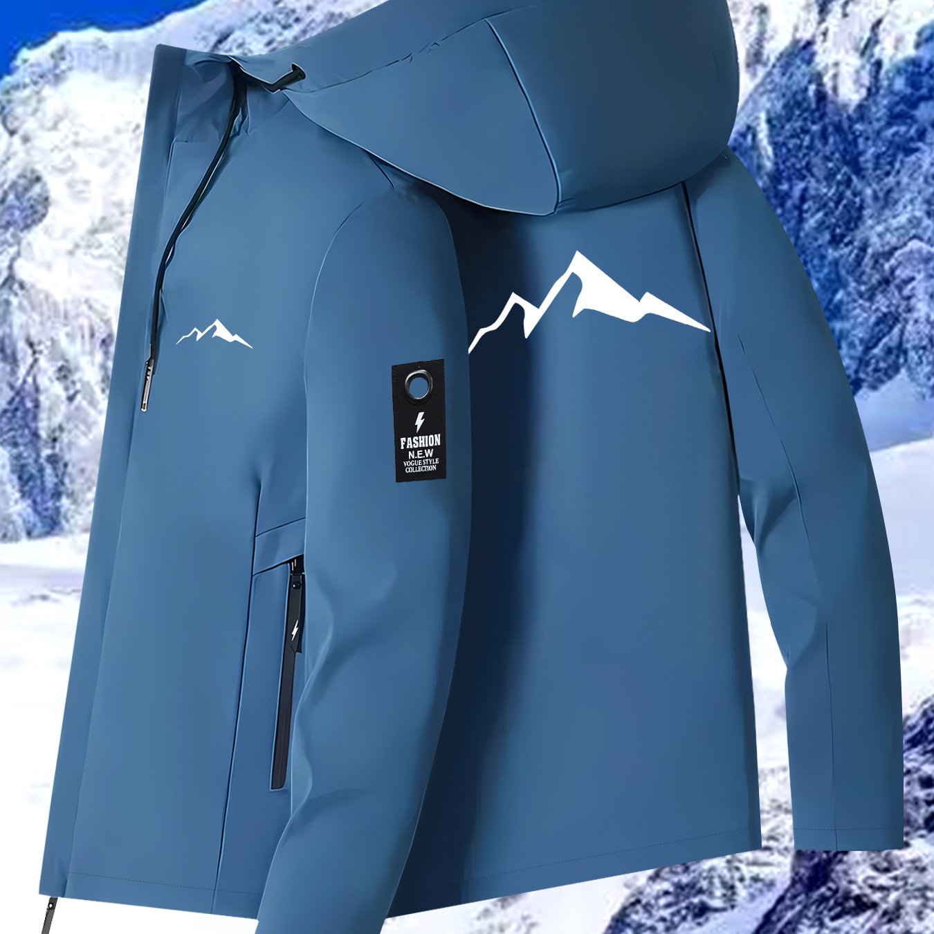New Couple's Snow Mountain Print Jacket, All-Weather Windproof Outdoor Hiking Jacket for Men and Women
