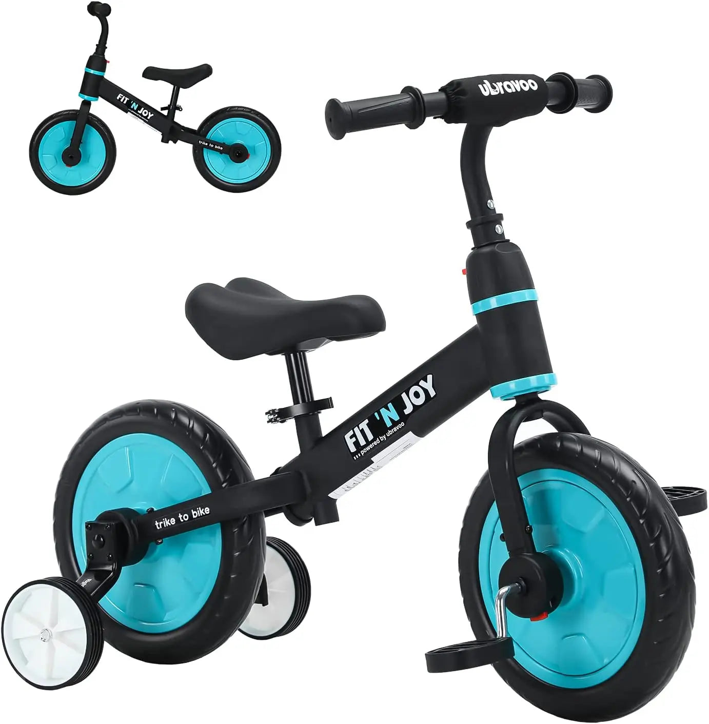 UBRAVOO Fit 'n Joy Beginner Toddler Training Bicycle for Boys Girls 2-4, 4-in-1 Kids Balance Bike with Pedals & Training Wheels