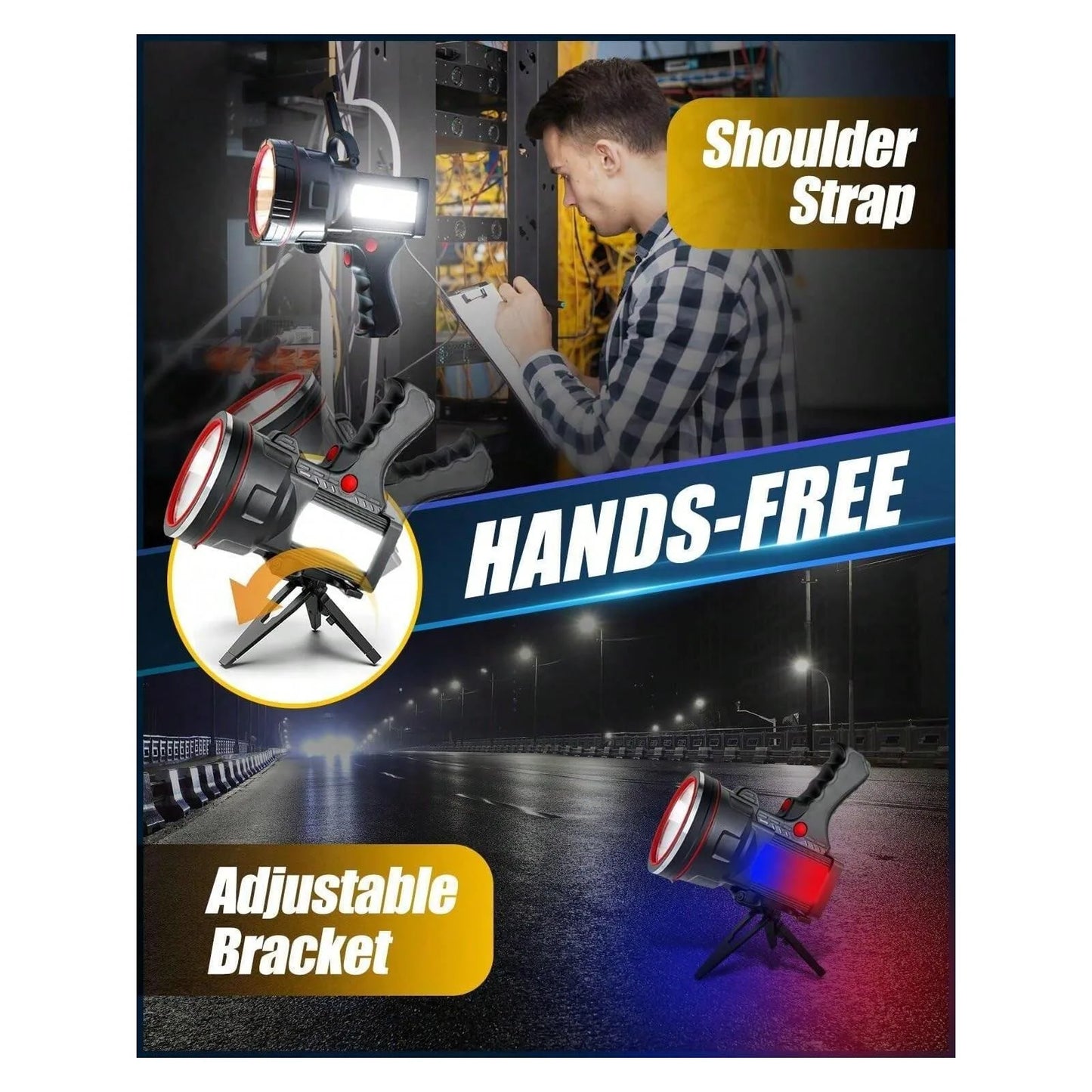 200000 Lumens Bright High Lumen Handheld Spot Light, 12000 MAh Rechargeable LED Spotlight Flashlight