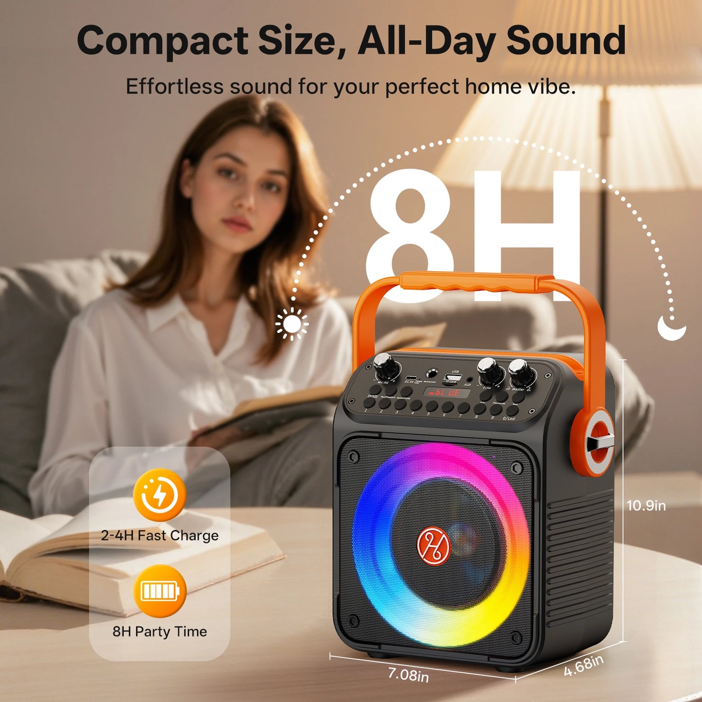 T35 High Power Karaoke Bluetooth Speaker Music Rhythm Light 360 Degree Stereo Surround Wireless Subwoofer with Dual Microphone