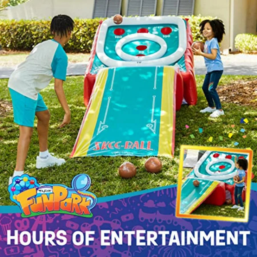 11 Ft Inflatable Skee-Ball Game with 4 Balls and Electric Pump for Backyard Indoor Outdoor Family Fun; Giant Arcade Toy in Blue