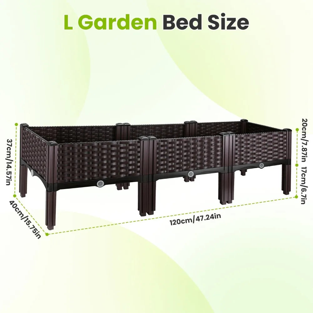 Raised Garden Bed Plastic Planter Box w/ Self-Watering Elevated Design Outdoor