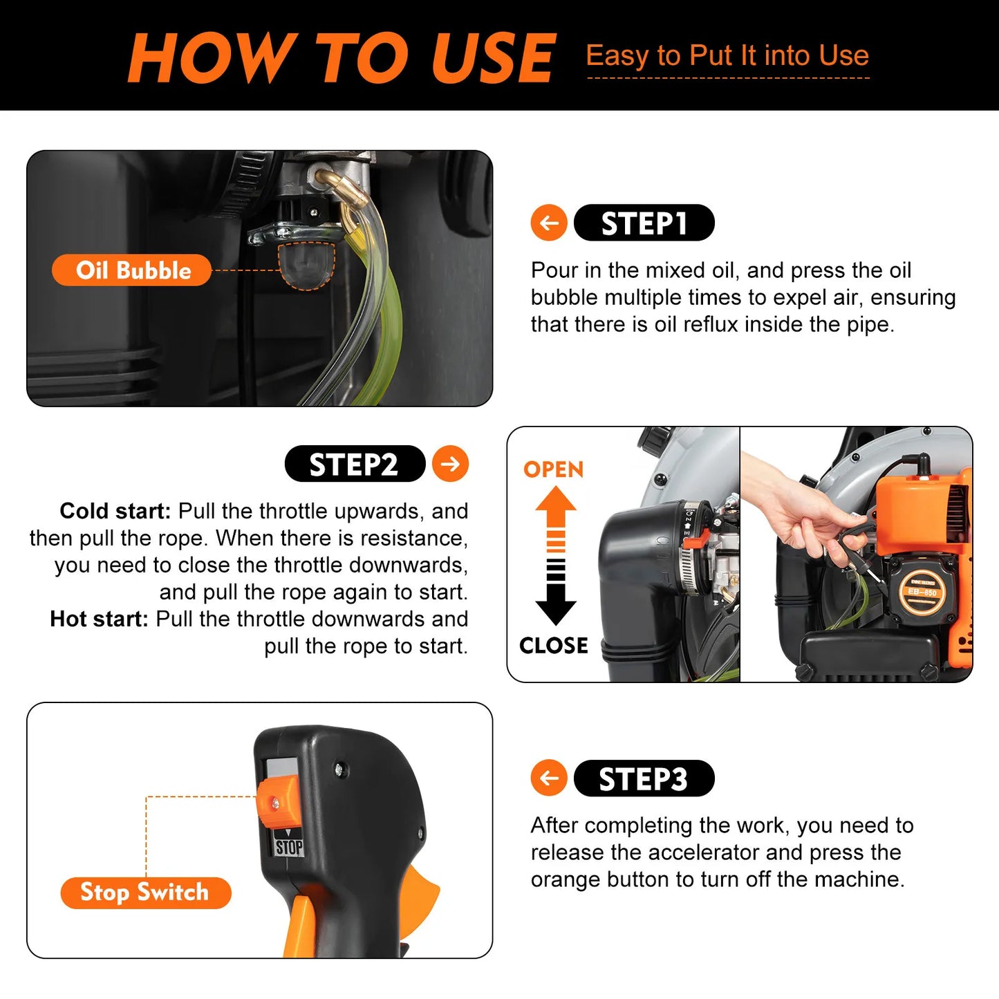 63CC 2-Stroke Petrol Backpack Leaf Blower Yard Debris Cleaner 6800RPM 2.7kW Lightweight Air-Cooled for Outdoor Lawn Snow