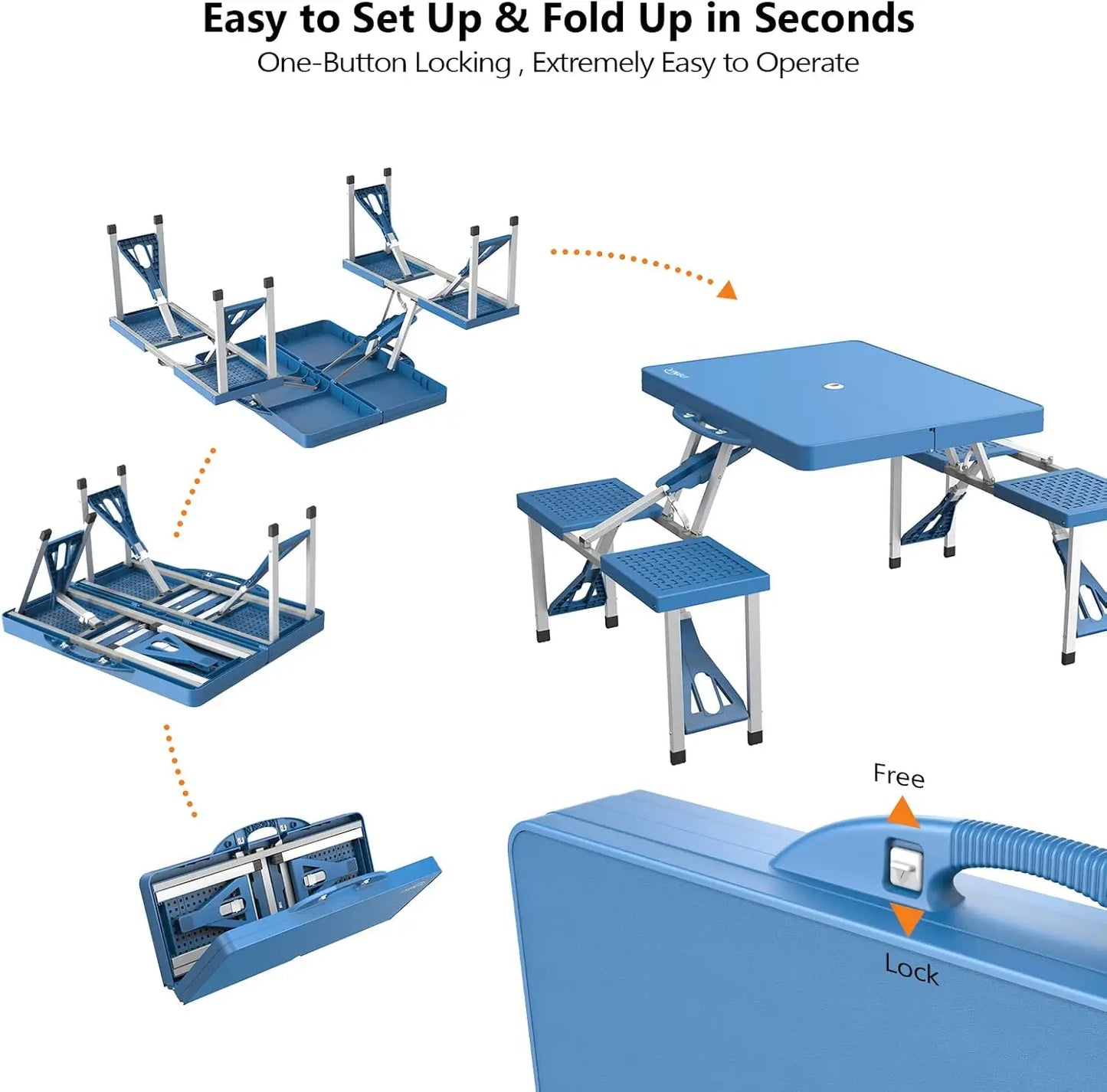 mesa para picnic plegable,4 Ft Camping Picnic Table Set with 4 Seats with Umbrella Hole Folding Lightweight Suitcase Card Table