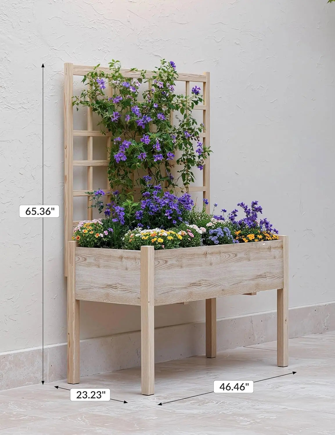 Elevated Garden Bed w/Trellis & Liner - 65" Tall Steel Planter for Veggies, Herbs & Flowers - Patio/Balcony/Backyard