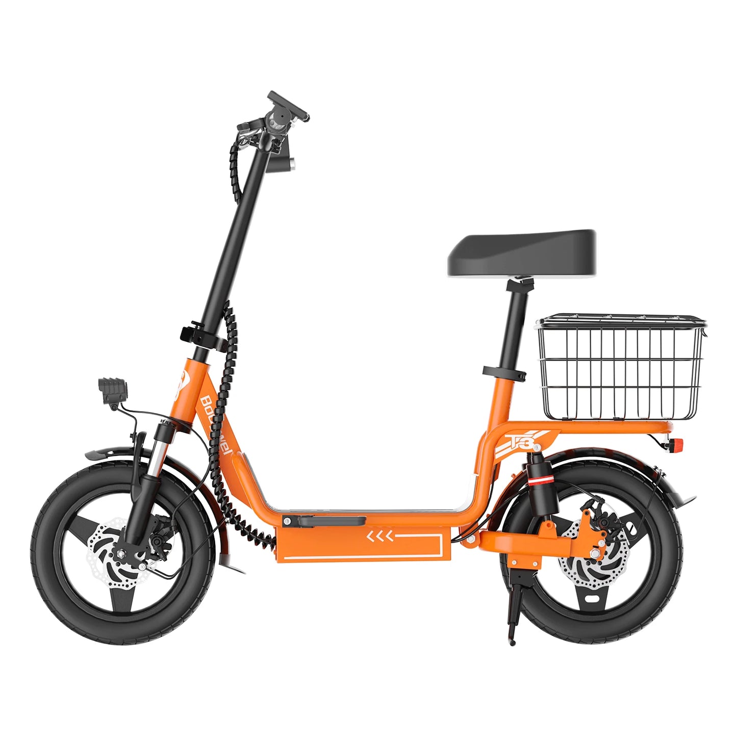 500W Folding Electric Bike with Seat, 48V 9Ah 14 Inch Portable E-Bicycle with Rear Basket for Urban Travel Shopping Bodywel T3
