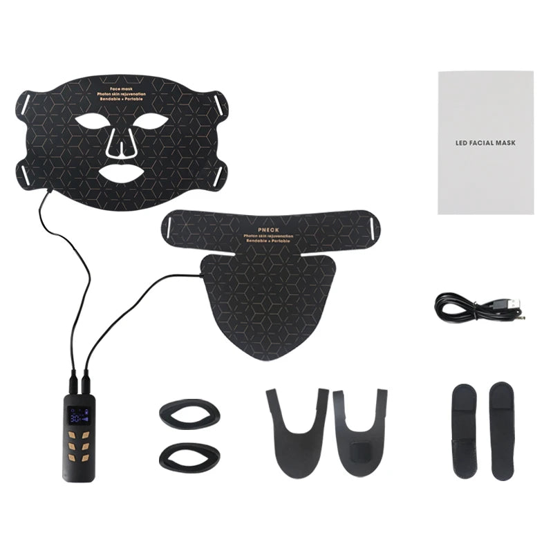 Silicon 4 Colors Light LED Facial Mask With Neck Beauty Infrared Red Light Photon Therapy Facial Mask Skin Rejuvenation Home Use