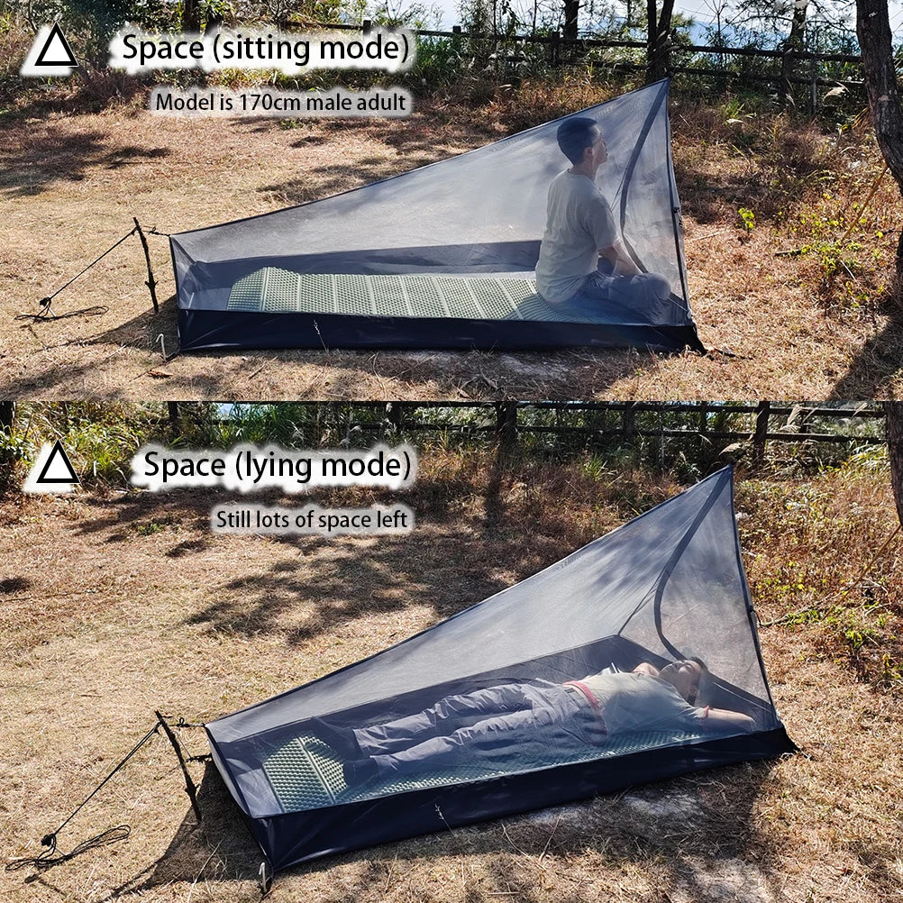 A-Tower Mesh Tent Outdoor Backpacking Camping Hiking Portable Inner Tent Anti-mosquito and Insect Solo Poleless Bivy Tent