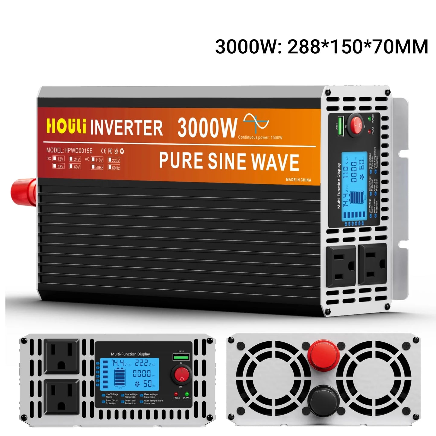 Pure Sine Wave Inverter 12V 24V DC To AC 110V 120V 4000W 5000W 3000W Voltage Converter Portable Car Converter Solar LED Inverter