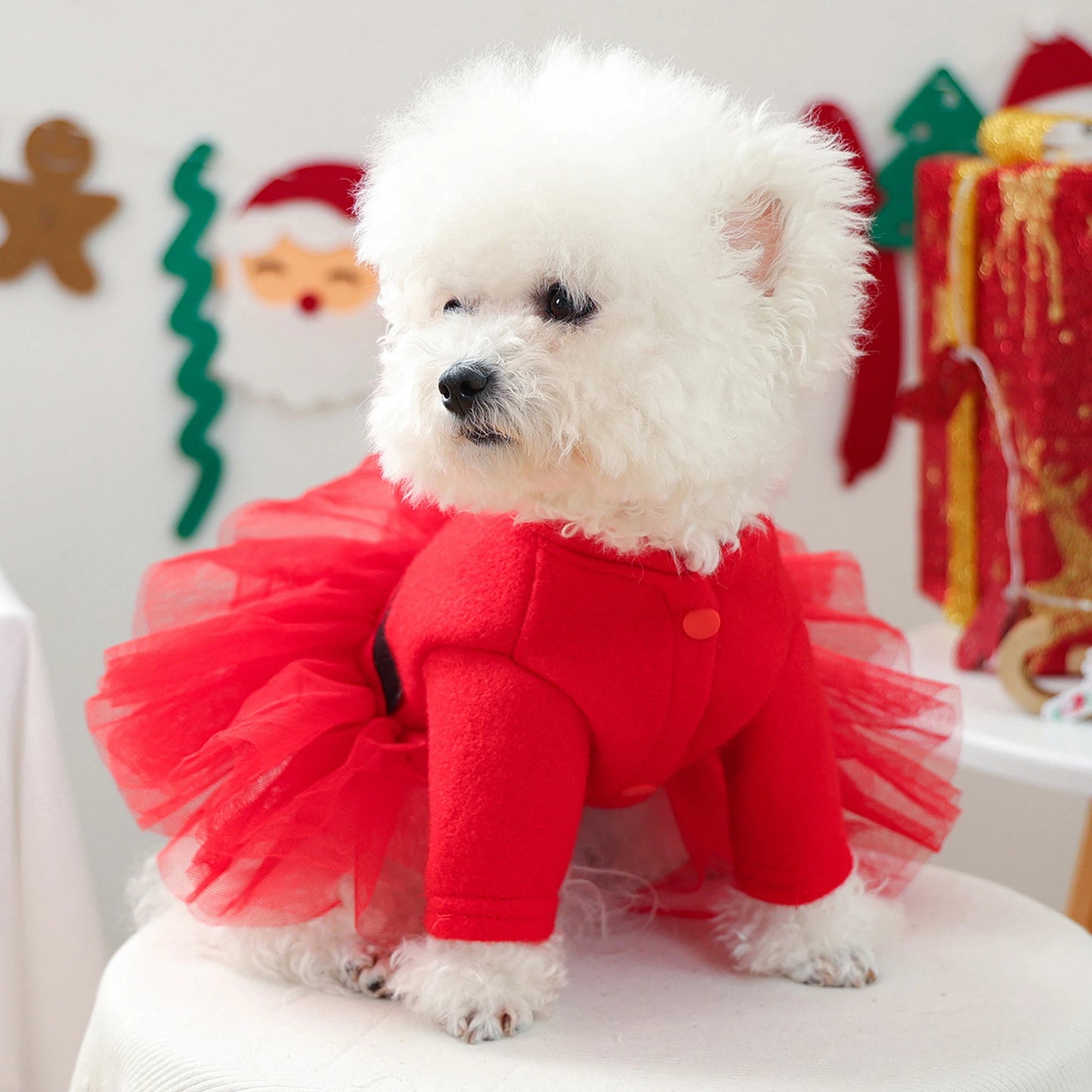Dog Christmas Dress Snap Button Santa Claus Puppy Dress Pet Holiday Clothes for Small Dogs Cats