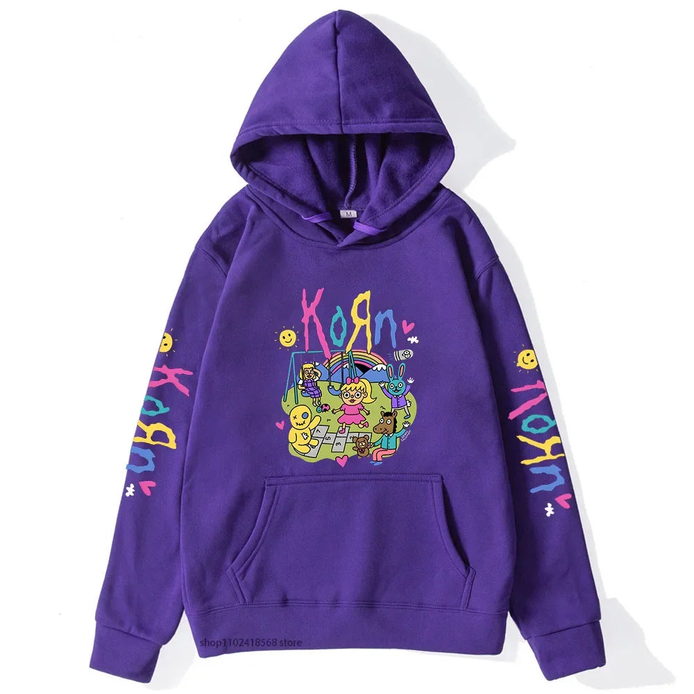 Cartoon Graphic Korn Hoodies Kawaii Music Band Print Sweatshirts Mens Clothes Winter Casual Fleece Streetwear Women Unisex Tops