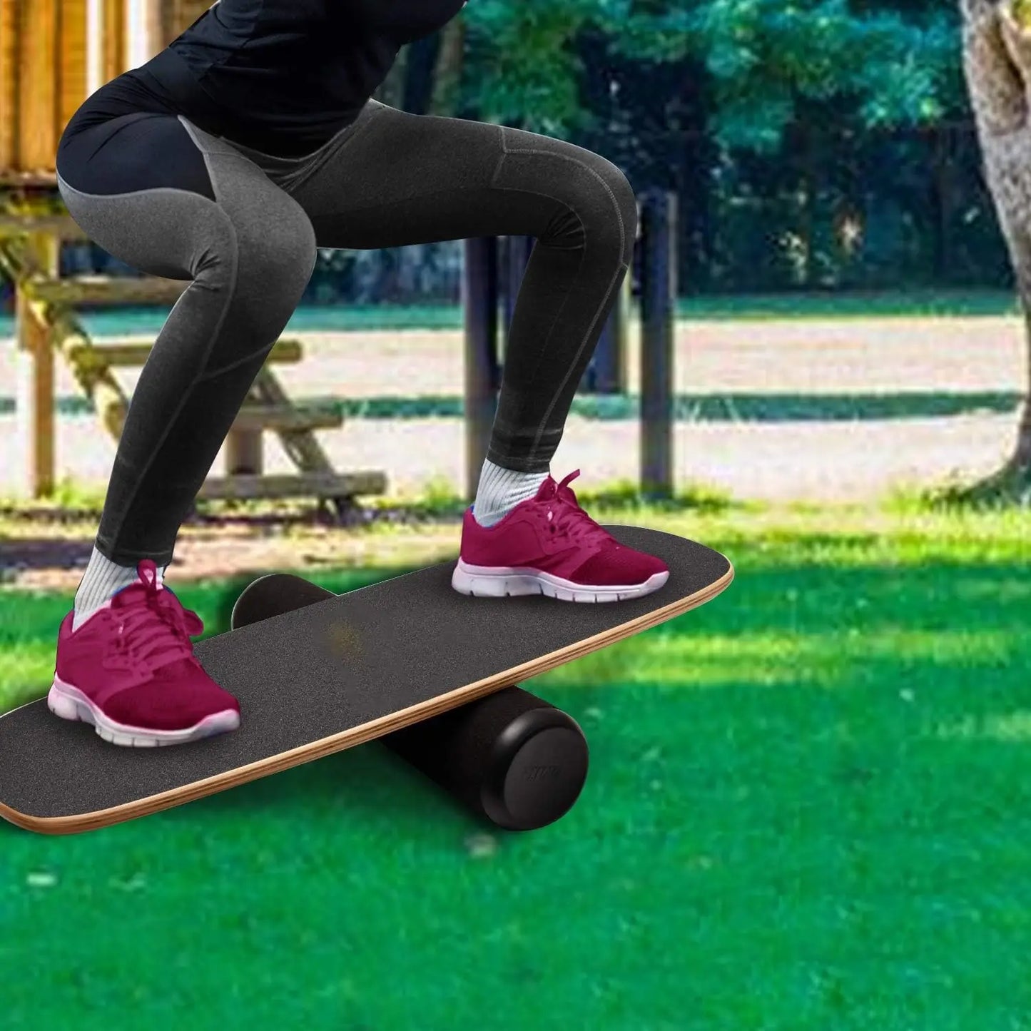 Balance Board with Adjustable Stoppers - 3 Distances, 300lbs Capacity for Surfing, Snowboarding, Skiing, Skateboarding