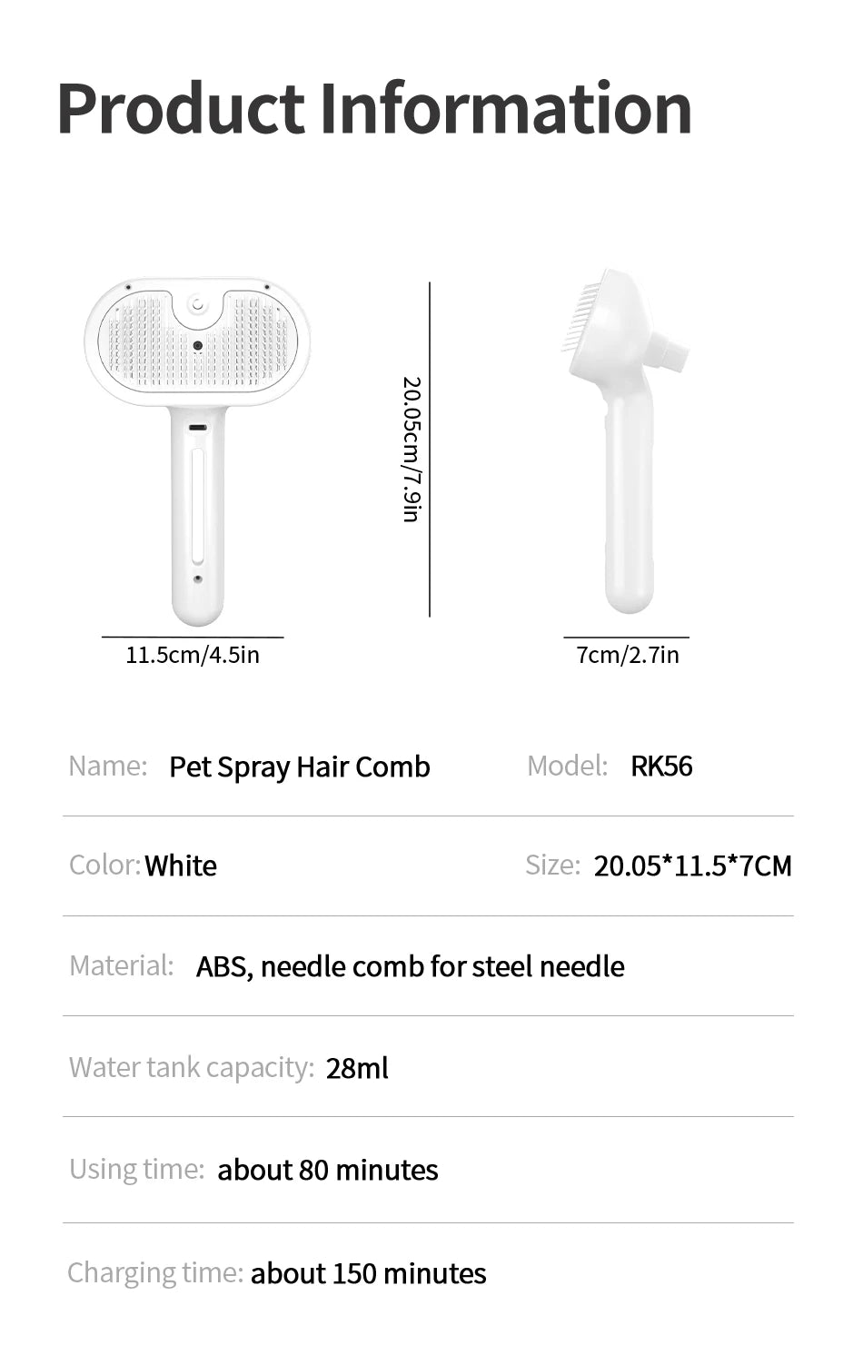ROJECO Pet Comb Steam Brush For Cat Dog Electric Hair Brushes Hair Remove Wireless Cat Hair Rstraighte Comb Pet Cleaner Supplies