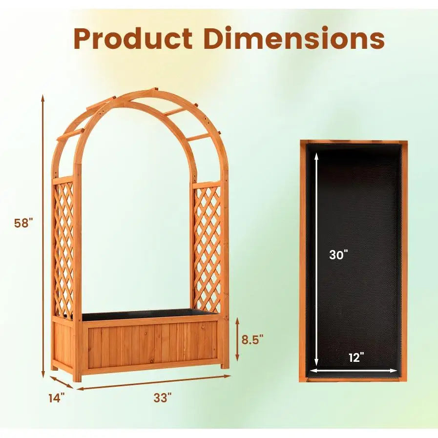 Raised Garden Bed Wooden Elevated Planter Box w/ Lattice Trellis & Ached Roof