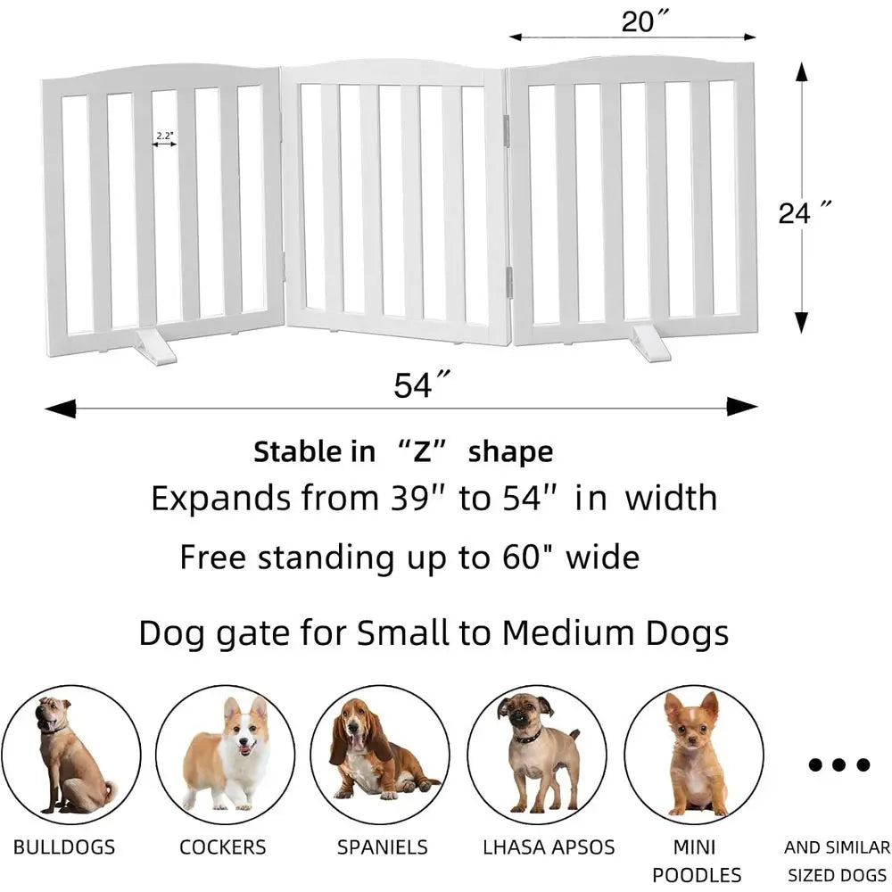 Foldable Freestanding Indoor Dog Gate for House Wood White Long Pet Gates Dog Fence for Stairs Puppy Gates for Hallways,Pet Fenc