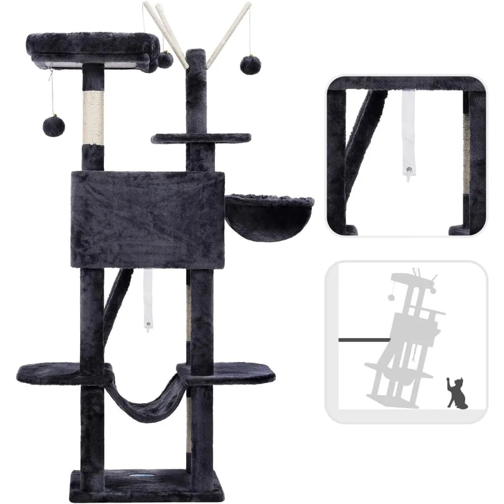 Hey-brother Cat Tree, 53 inch Cat Tower for Indoor Cats, Cat House with Padded Platform Bed, Toy Balls, Large Cozy Condo, Hammoc