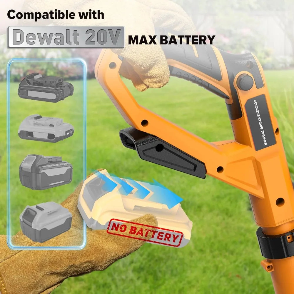 12" Cordless String Trimmer for Lawn, Automatic Feed Weed Eater with 4 Spools, Compatible with Dewalt 20V Max Battery