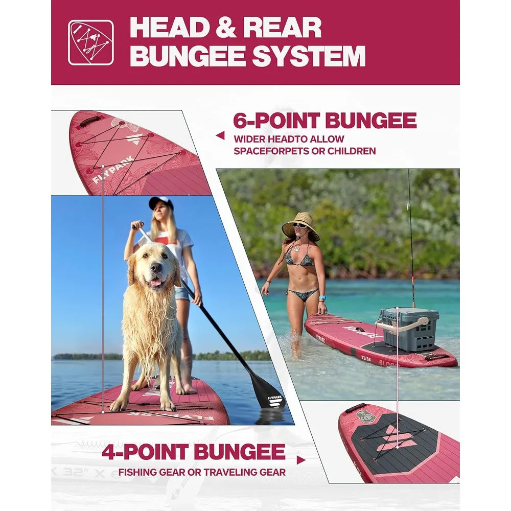 11'x34 Inflatable Paddle Boards, Extra Wide SUP for 420lbs/3Adults, Yoga Stand Up Paddle Board, 110L Backpack