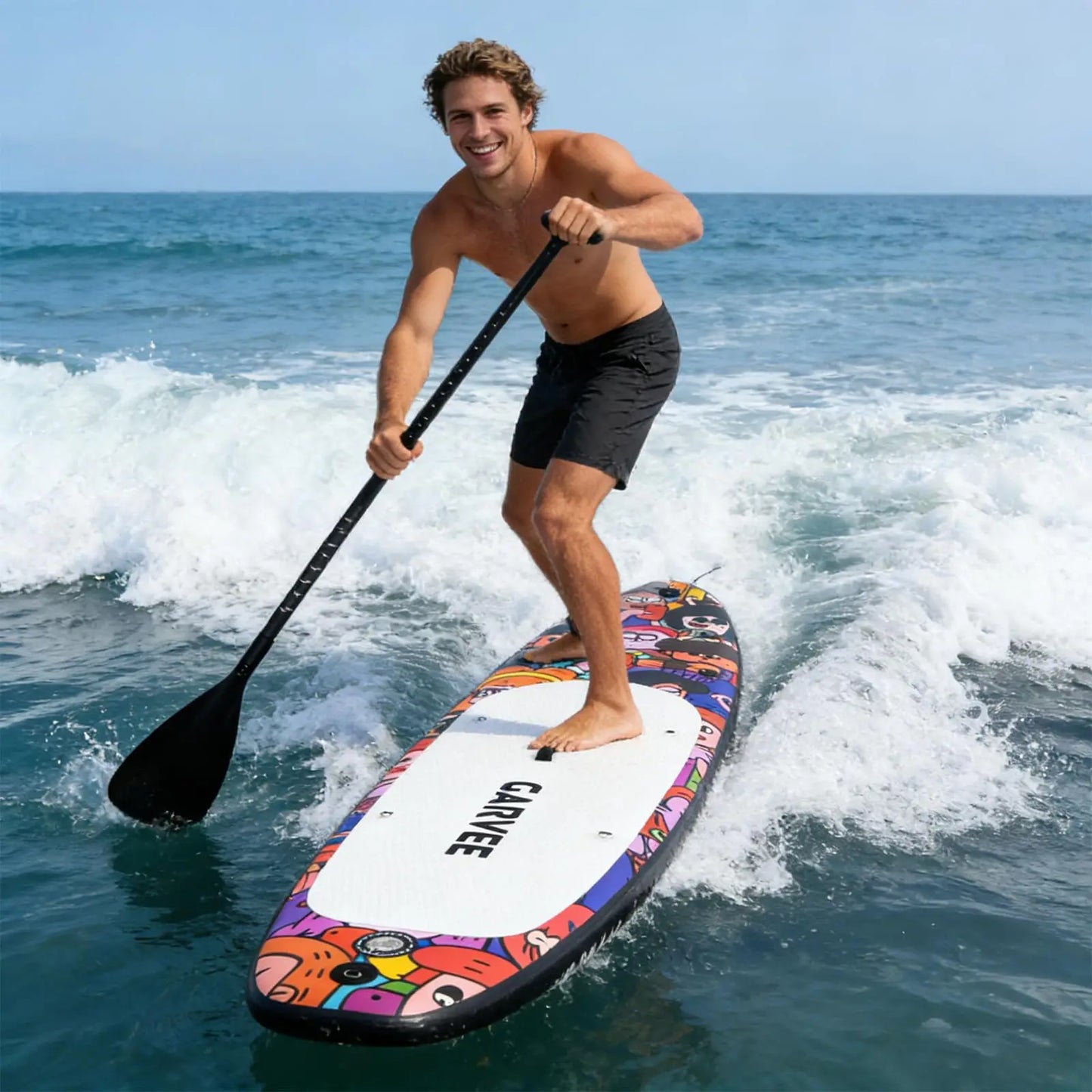 10'6" Wide Stable Inflatable Stand Up Paddle Board for Adults, Complete SUP Kit with Electric & Manual Pump, Soft Seat, Camera Mount, Leash & Backpack