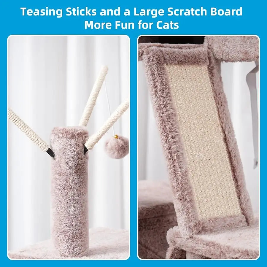 Hey-brother Cat Tree, 53 inch Cat Tower for Indoor Cats, Cat House with Padded Platform Bed, Toy Balls, Large Cozy Condo, Hammoc