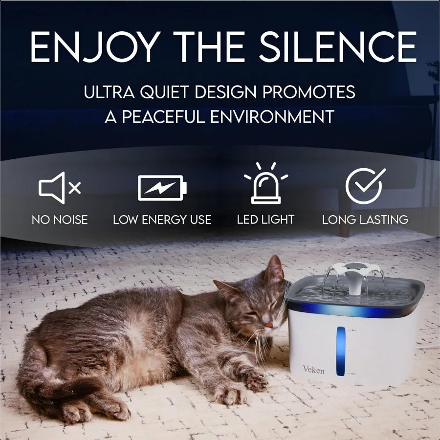 Veken Innovation Award Winner 95oz 2.8L Pet Fountain Automatic Cat Water Fountain Dog Water Dispenser with Replacement Filters