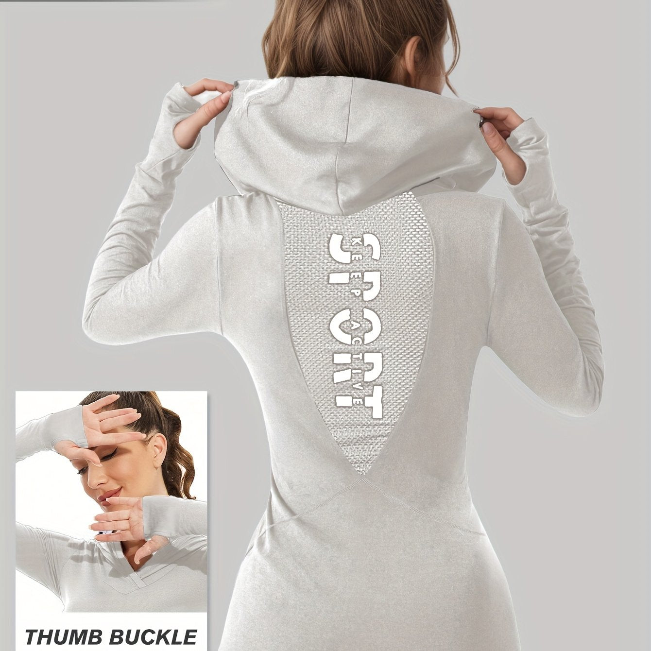 Women's Workout Hoodie - Quick-Dry Yoga Jacket with Thumb Buckle, Slim Fit Gym Sweatsuit, Stretchy Long Sleeve Athletic Top for Running, Training, Yoga - All-Season Women's Fitness Apparel, Running Gear, Sporty Design, Mesh P