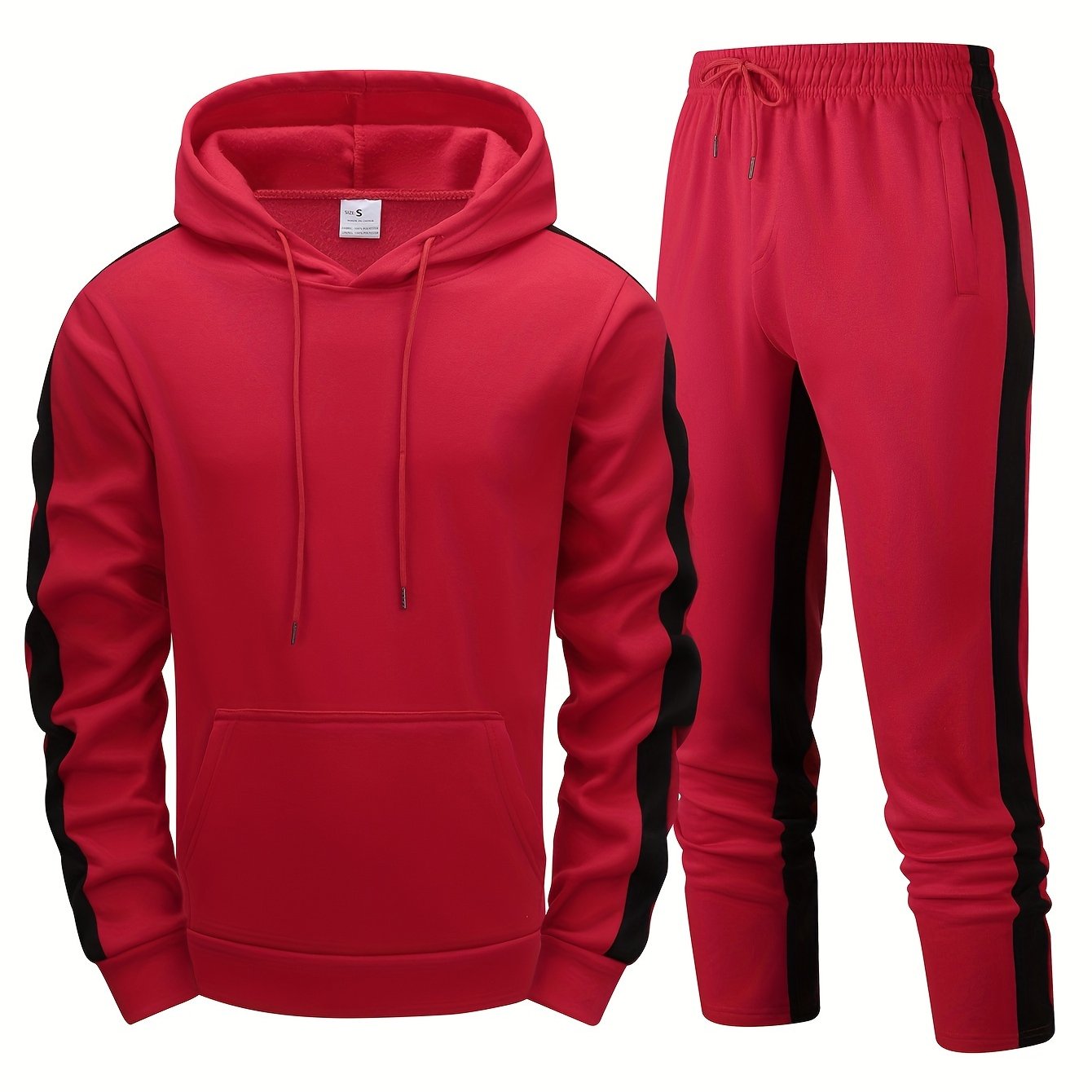 Europe and the United States Men's long-sleeved hoodie two-piece fashion casual sports suit Men's patchwork hoodie