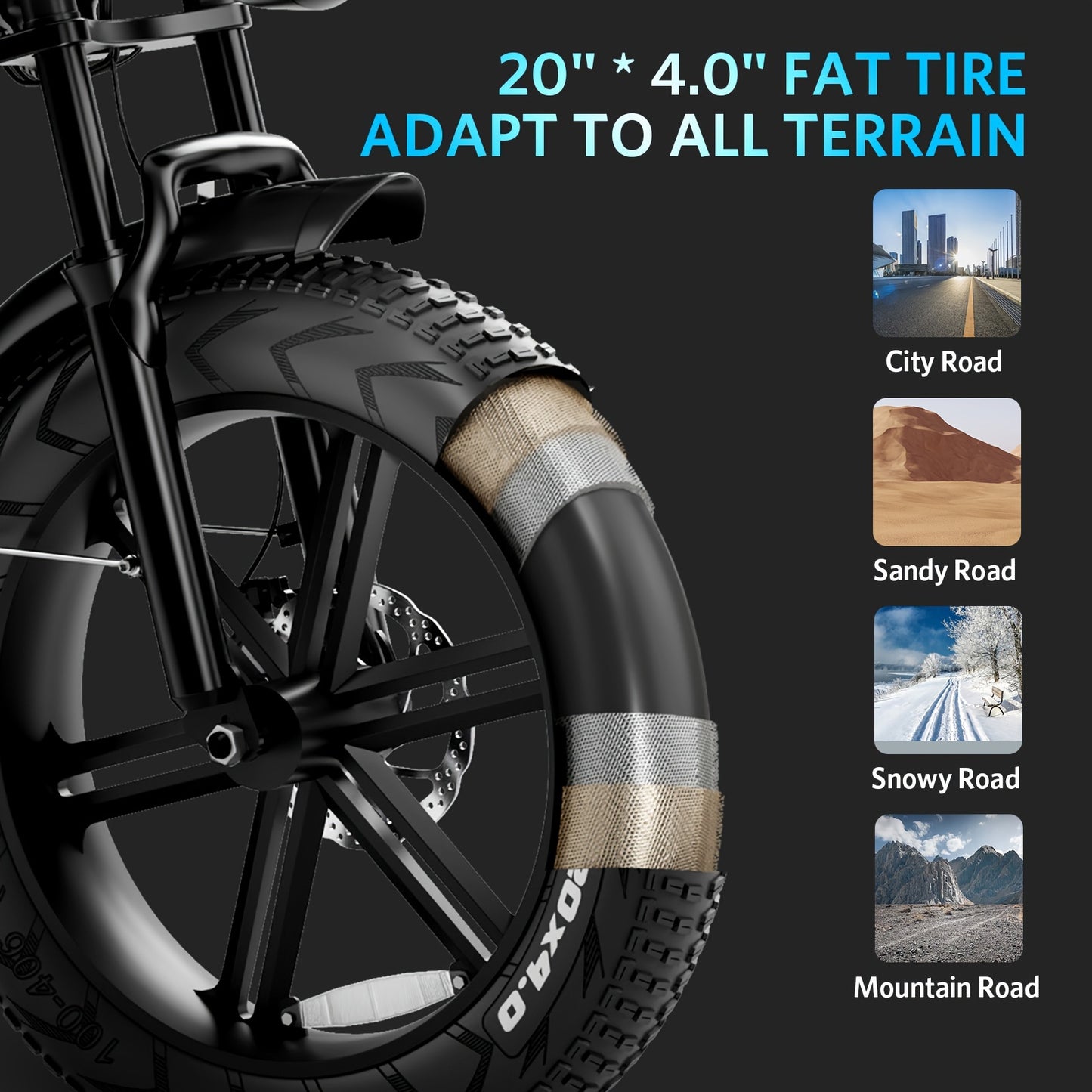 1-Pedal /Electric Bike - Heavy-Duty All-Terrain 20" Tire Electric Mountain Bike with 740W Motor, 48V 15Ah Removable Battery, 7-Speed Gear System, Front/Rear Disc Brakes, Global Voltage 100-240V, Global Plug Compatibility, All
