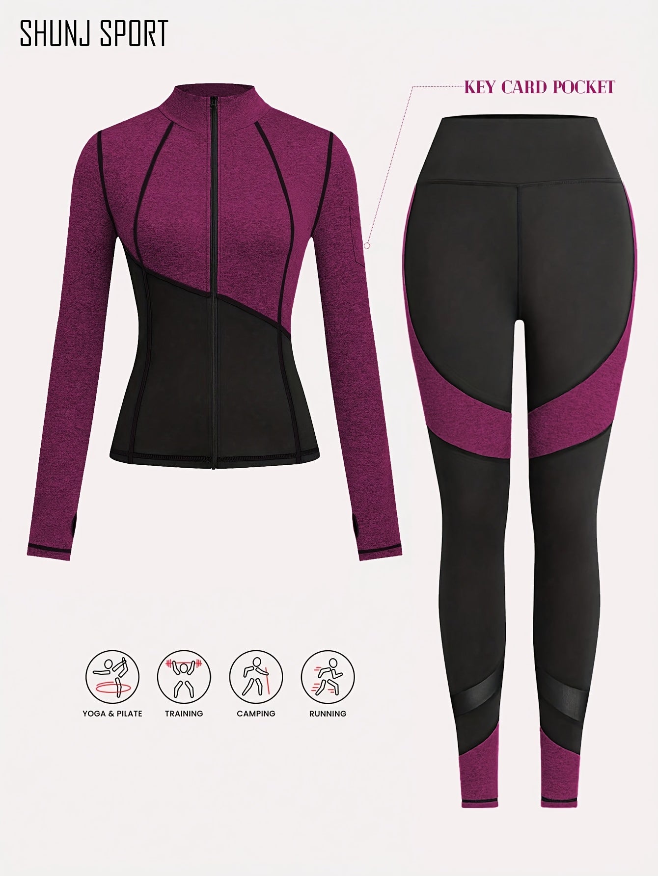 Yoga Outfit Set, a Two-Piece Yoga Ensemble Including a Jacket And Leggings, Women'S Jogging Sportswear, Yoga Fitness Workout Set.