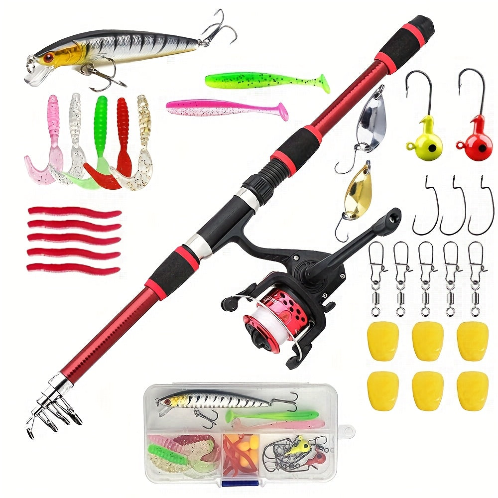 Spinning Fishing Rod and Reel Combo 70.87inch Telescopic Rod with 5.2:1 3BB Reel Max Drag 11.02LB Full Fishing Accessories Kit Set