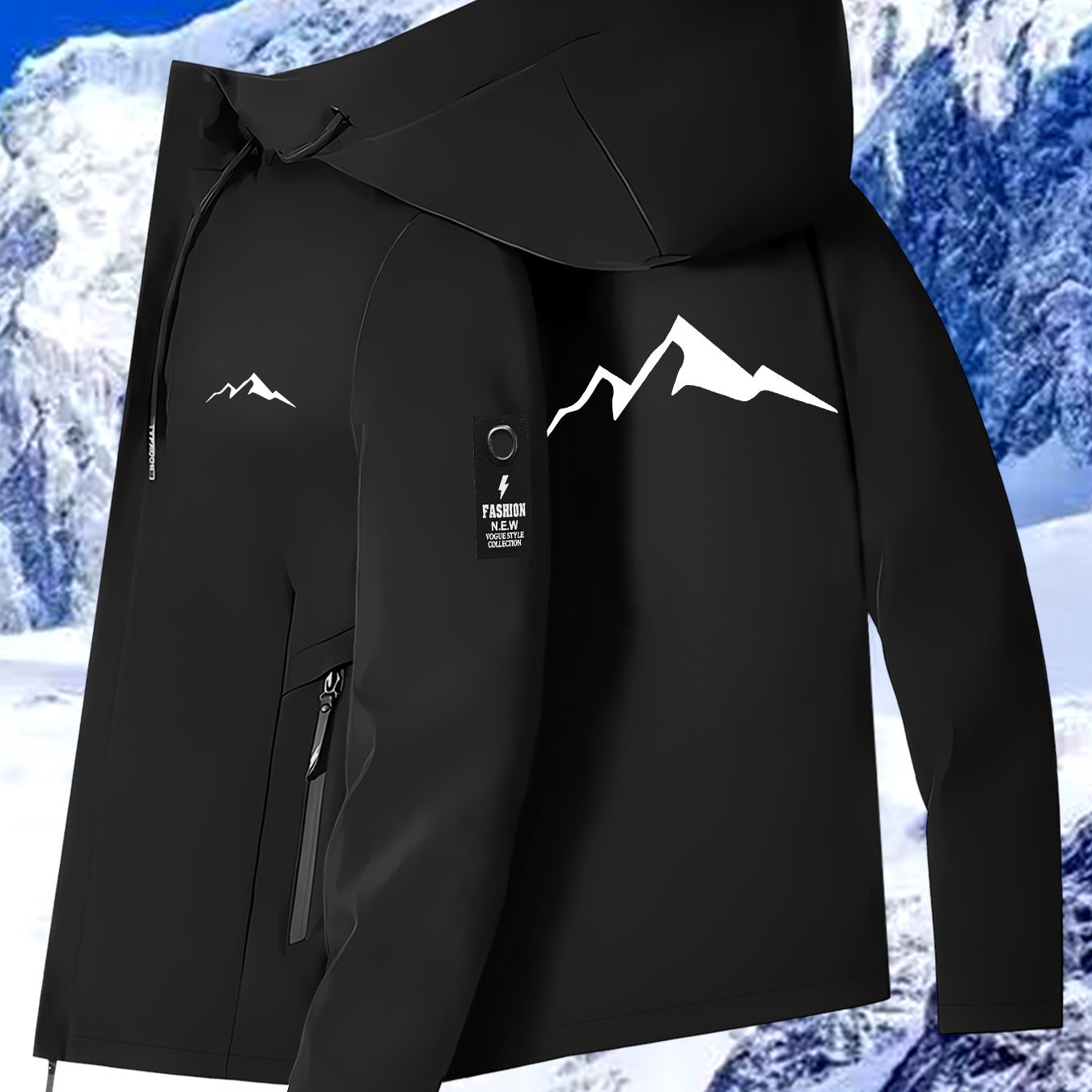 New Couple's Snow Mountain Print Jacket, All-Weather Windproof Outdoor Hiking Jacket for Men and Women