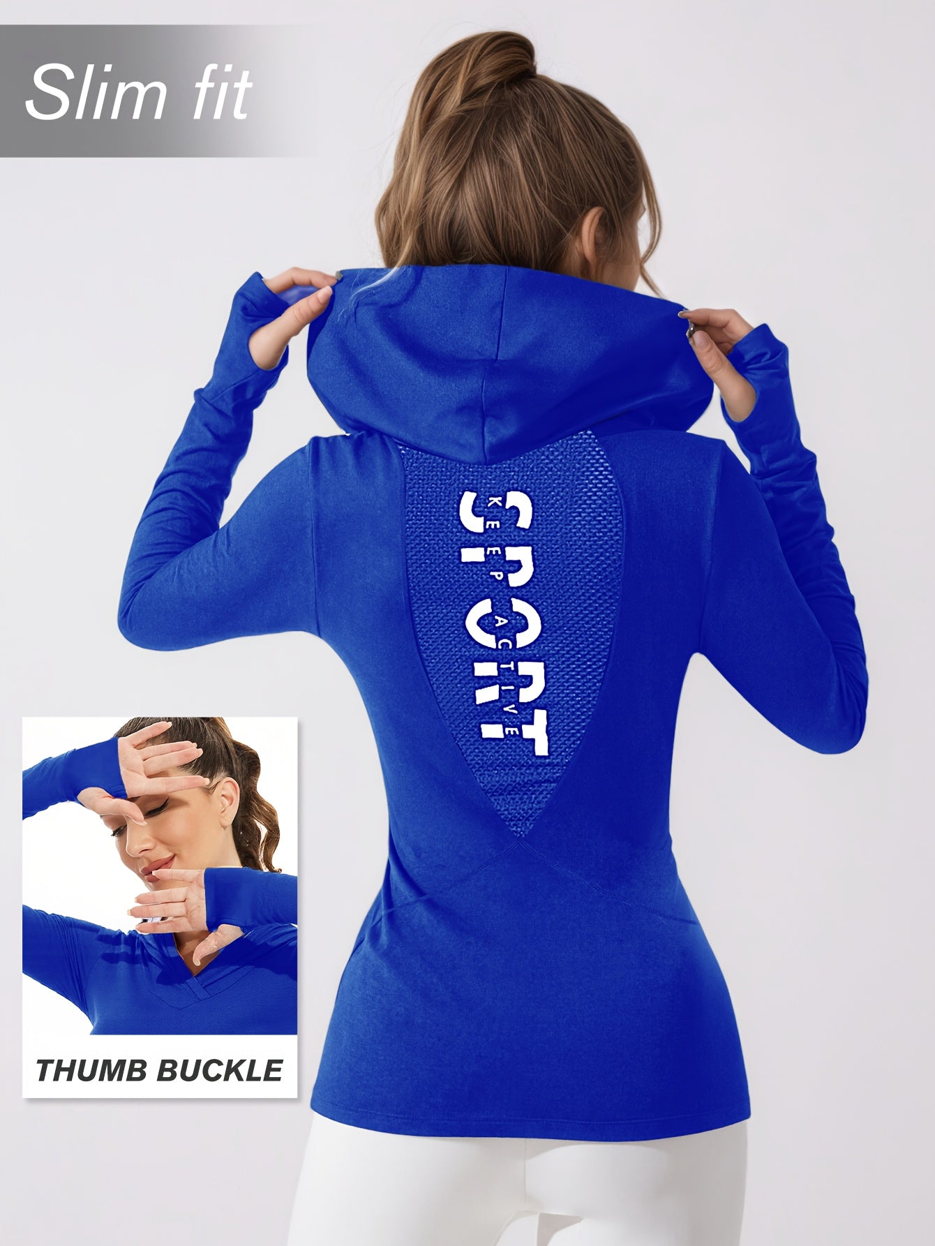 Women's Workout Hoodie - Quick-Dry Yoga Jacket with Thumb Buckle, Slim Fit Gym Sweatsuit, Stretchy Long Sleeve Athletic Top for Running, Training, Yoga - All-Season Women's Fitness Apparel, Running Gear, Sporty Design, Mesh P