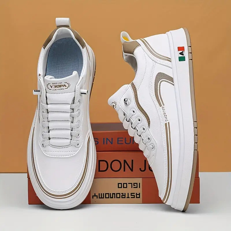 Men's & Women's Low-Top Sneakers with Italian Flag Patch - /Brown Upper & Sole, Lace-Up Casual Shoes Suitable for Commuting, Outdoor, Winter Wear - Italian Flag Unisex Athletic Footwear