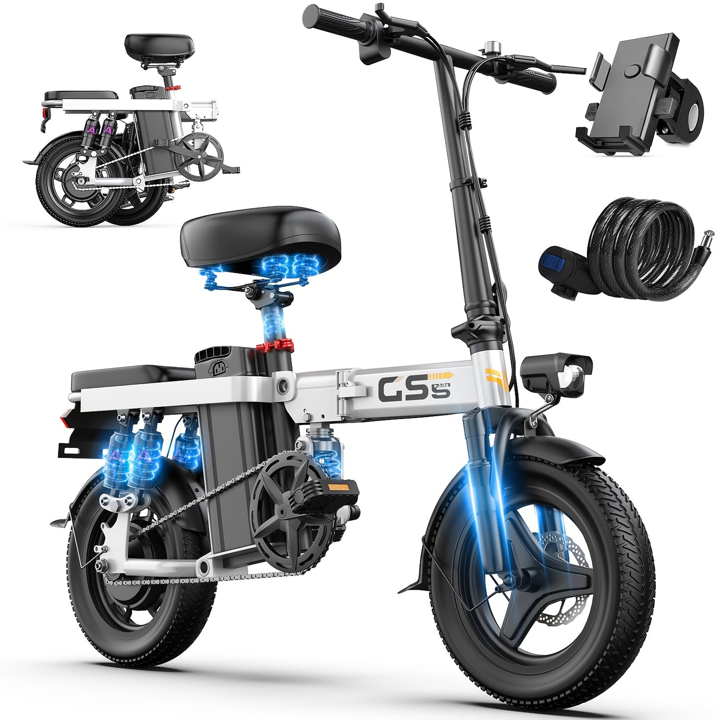Uplee Peak Power 500W Electric Bicycle for Adults, 20MPH with Full Shock Absorption for a Comfortable Ride, Available with 48V8AH/10AH/15AH/17.5AH Batteries, Offering a Range of 10-35 Miles. Features a 14'' Tubeless Off-Road