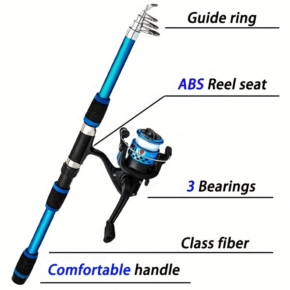Spinning Fishing Rod and Reel Combo 70.87inch Telescopic Rod with 5.2:1 3BB Reel Max Drag 11.02LB Full Fishing Accessories Kit Set