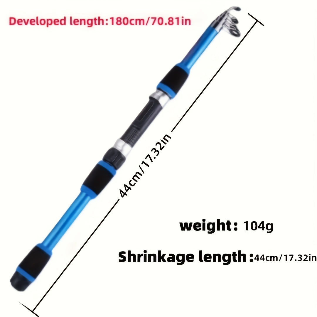 Portable Telescopic Fishing Rod with a Rotating Reel And Bait Hooks for Travel, Complete Rod Kit with Bait Tackle Set And Hook Storage Bag, Soft Bait T-Tail Pre-Wound Reel Set, Packed in a Suitcase.