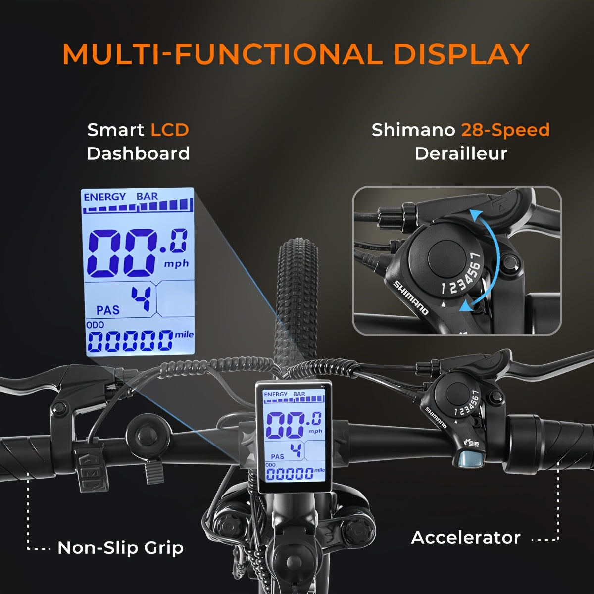 M26 Electric Bike for Adults - 500W Motor, 40-Mile Range & 20MPH High-Speed, 26" All-Terrain Tire Ebike with Front Suspension, 7-Speed Shimano System, 360Wh Removable Battery, Hydraulic Disc Brakes, Carbon Rims & Off-Road for
