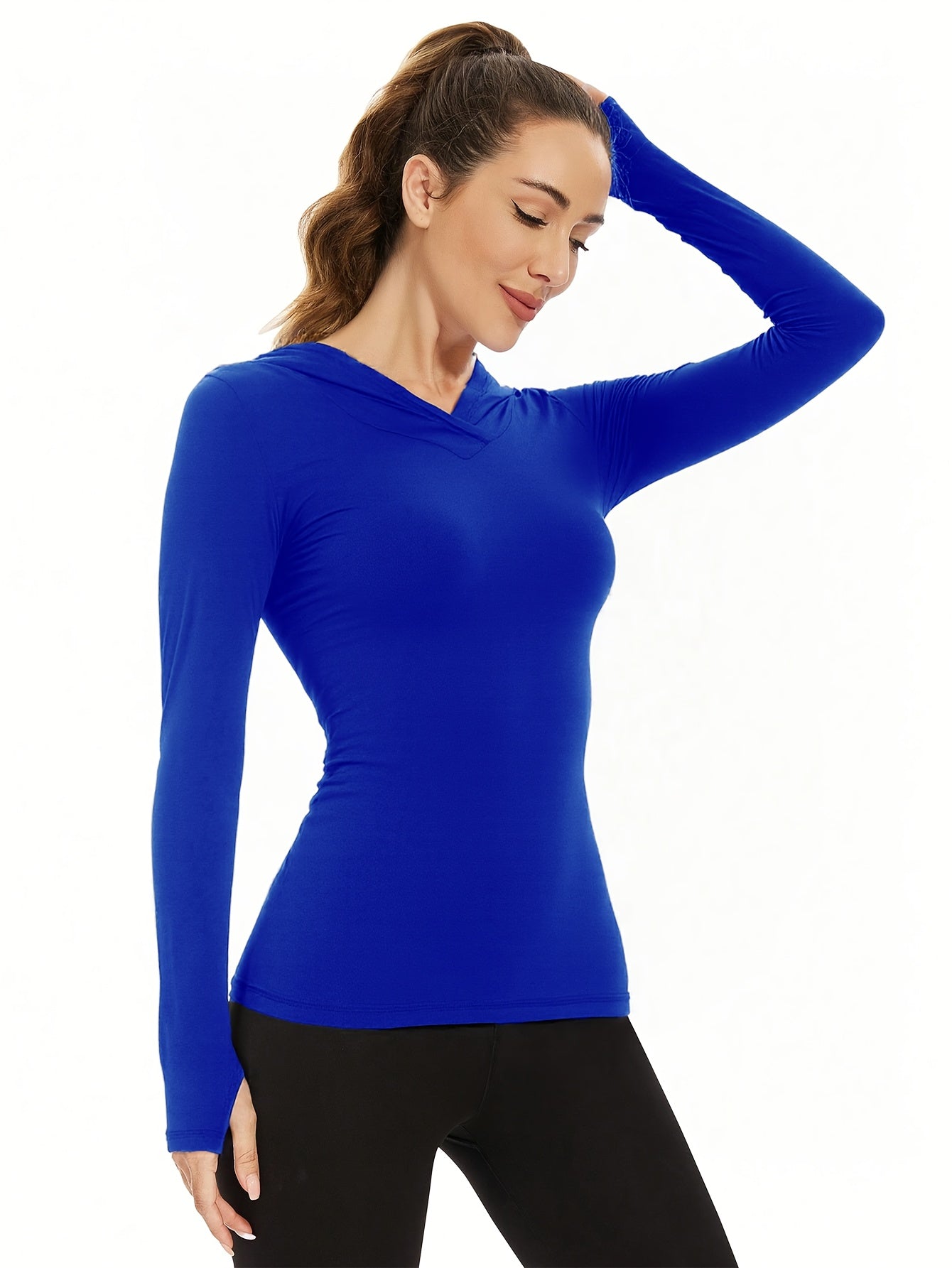 Women's Workout Hoodie - Quick-Dry Yoga Jacket with Thumb Buckle, Slim Fit Gym Sweatsuit, Stretchy Long Sleeve Athletic Top for Running, Training, Yoga - All-Season Women's Fitness Apparel, Running Gear, Sporty Design, Mesh P