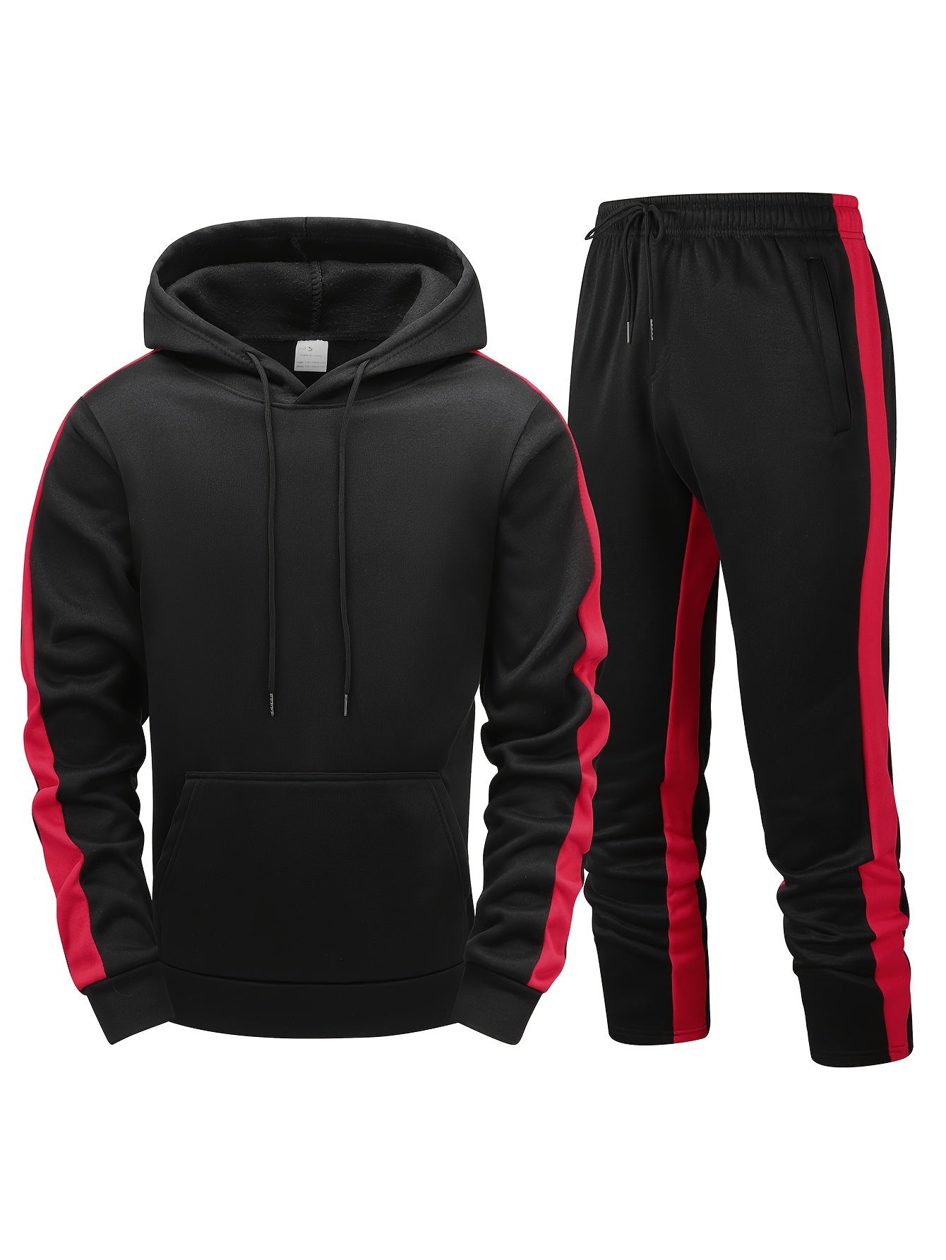 Europe and the United States Men's long-sleeved hoodie two-piece fashion casual sports suit Men's patchwork hoodie