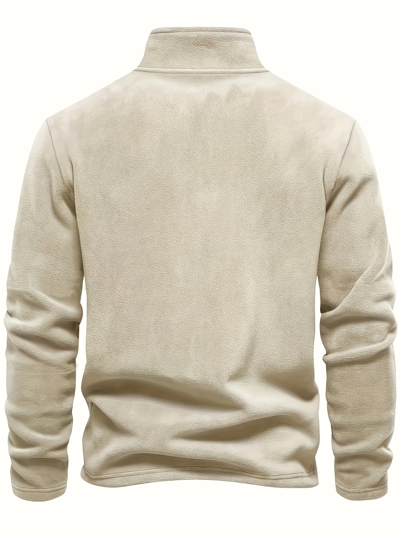 Men'S Classic Black Fleece Pullover with Star Logo - Stand Collar, Long Sleeve, Zip-Up, Casual Style, Perfect for Fall, Casual Wear|Stylish Pullover|Zippered Top