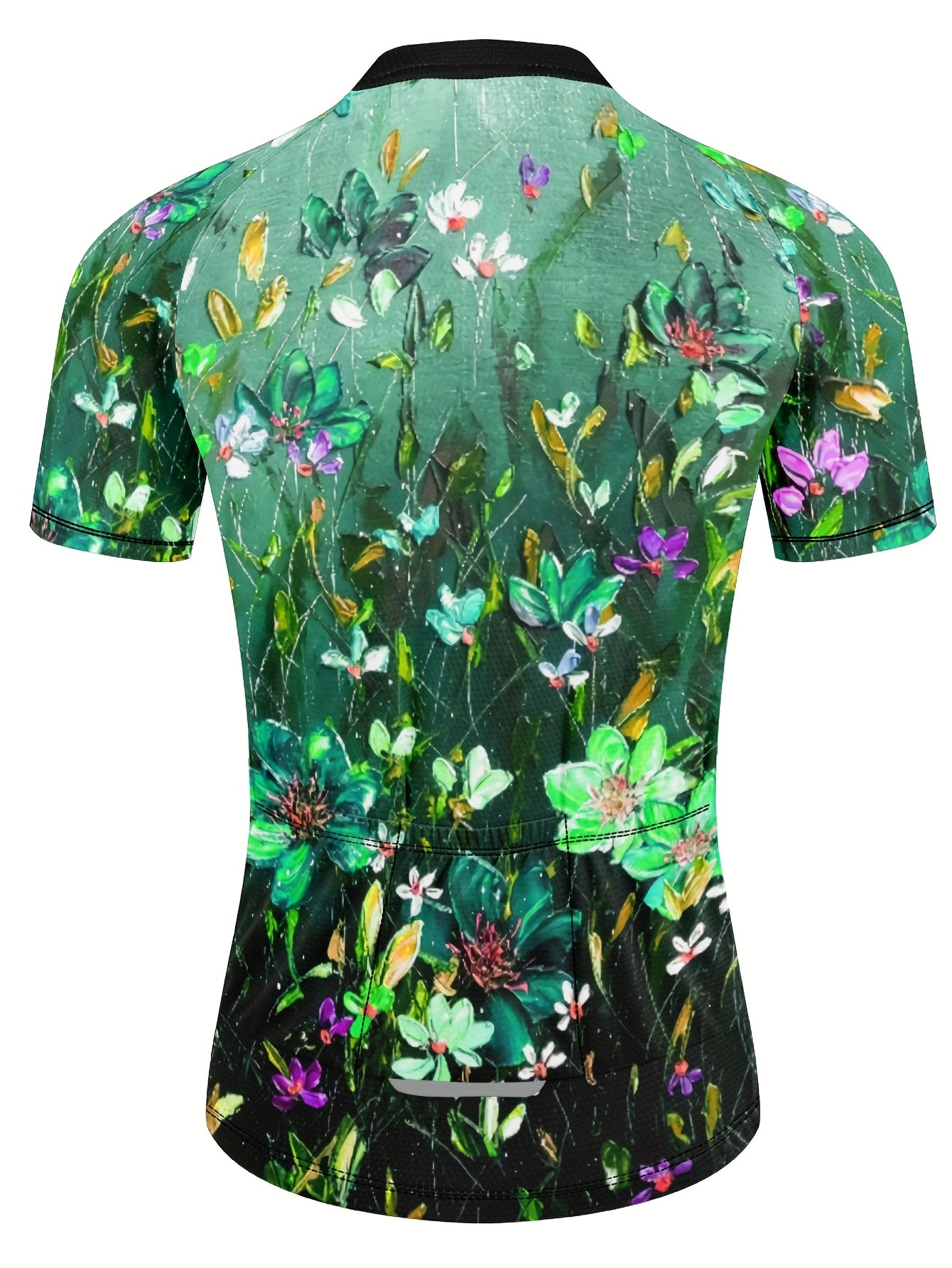 Women'S Floral Print Cycling Jersey, Short Sleeve Bike Top with 3 Rear Pockets, Breathable MTB Road Bike Jacket, Green 3D-Printed Design, Medium Stretch Fabric, Spring/Summer/Fall Sports Wear, Cycling Jacke