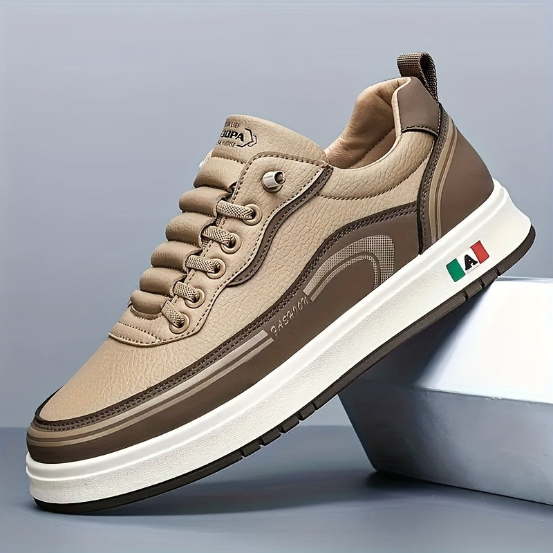 Men's & Women's Low-Top Sneakers with Italian Flag Patch - /Brown Upper & Sole, Lace-Up Casual Shoes Suitable for Commuting, Outdoor, Winter Wear - Italian Flag Unisex Athletic Footwear