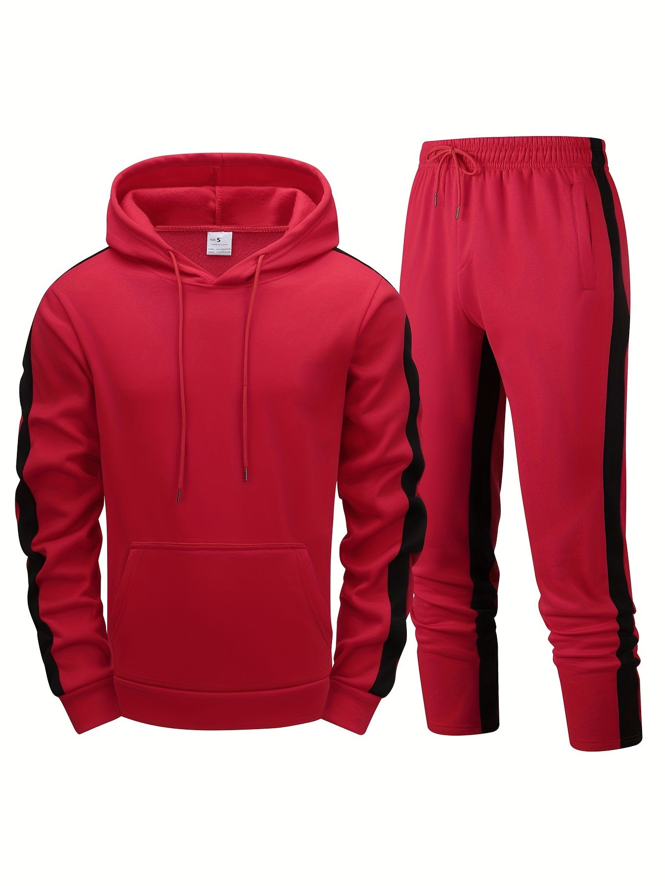 Europe and the United States Men's long-sleeved hoodie two-piece fashion casual sports suit Men's patchwork hoodie