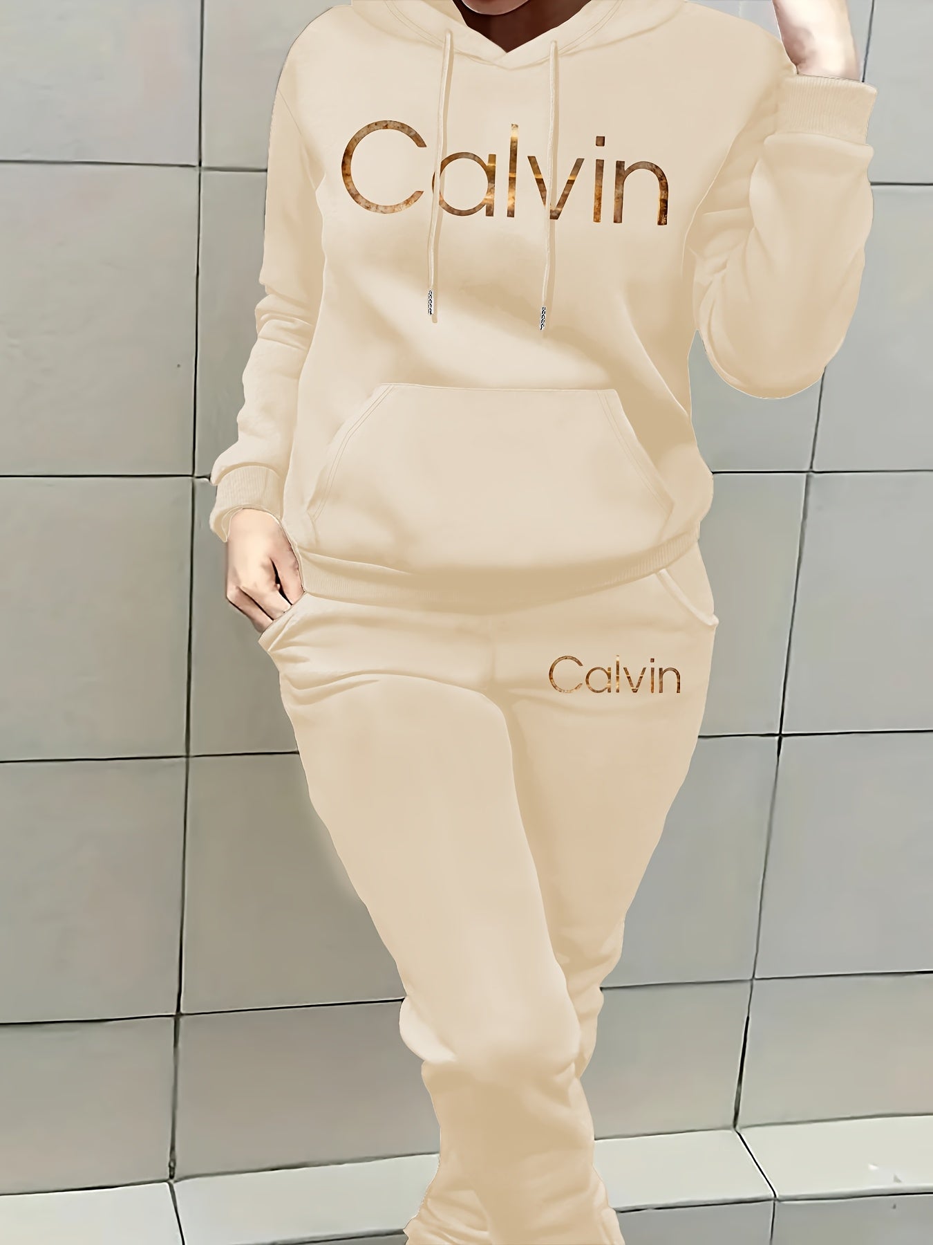 Graphic Print Two Piece Set | Crew Neck Sweatshirt & Pants, Women'S Casual Hooded Drawstring Sweatshirt Set for Fall/Winter