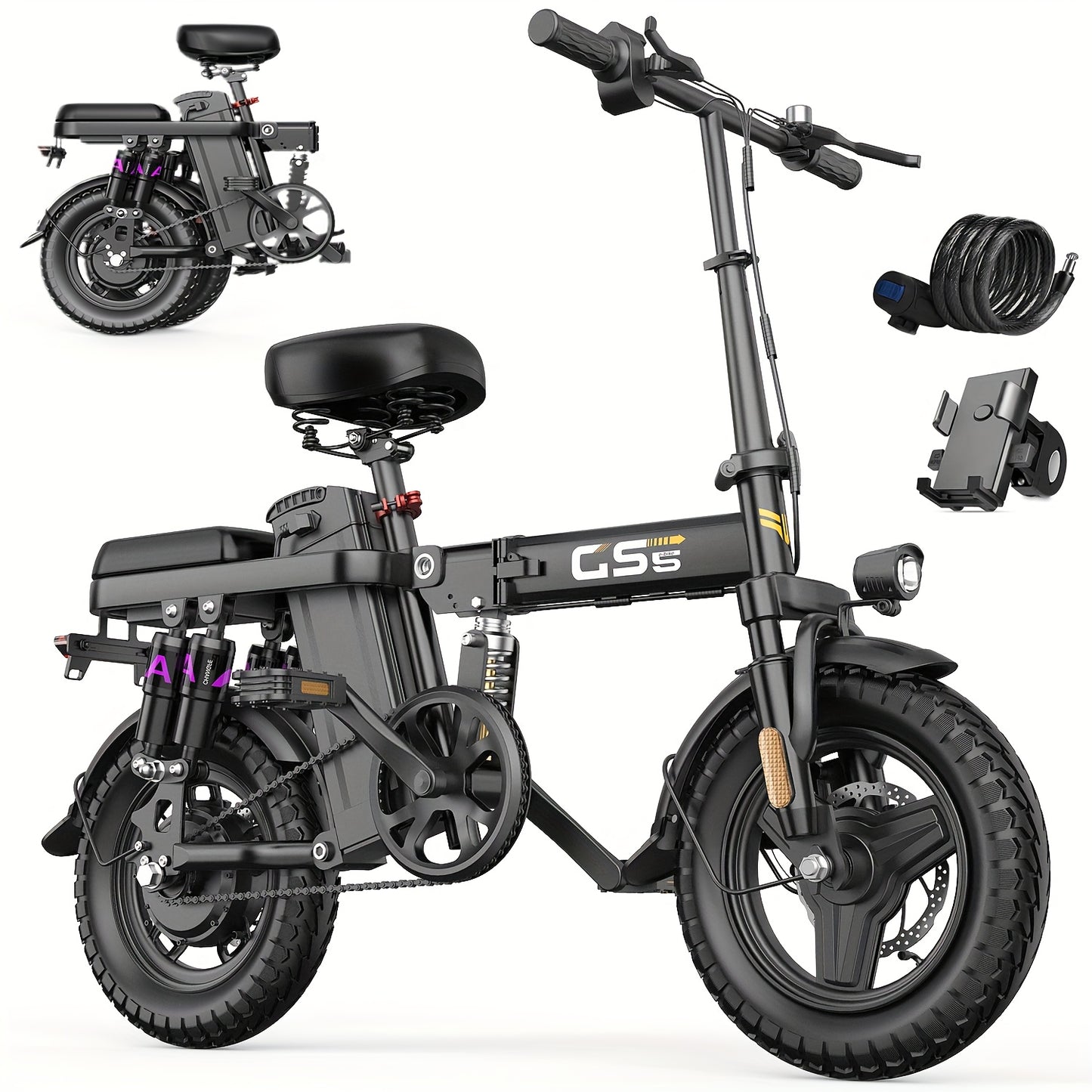 Adult Folding Electric Bicycle | 500W Motor, 20 Mph Speed, 10-35 Mile Range, 14-inch Compact Size, Disc Brakes, City Commuting Electric Bike, High-quality Accessories, Alloy Steel Wheels, Classic Style