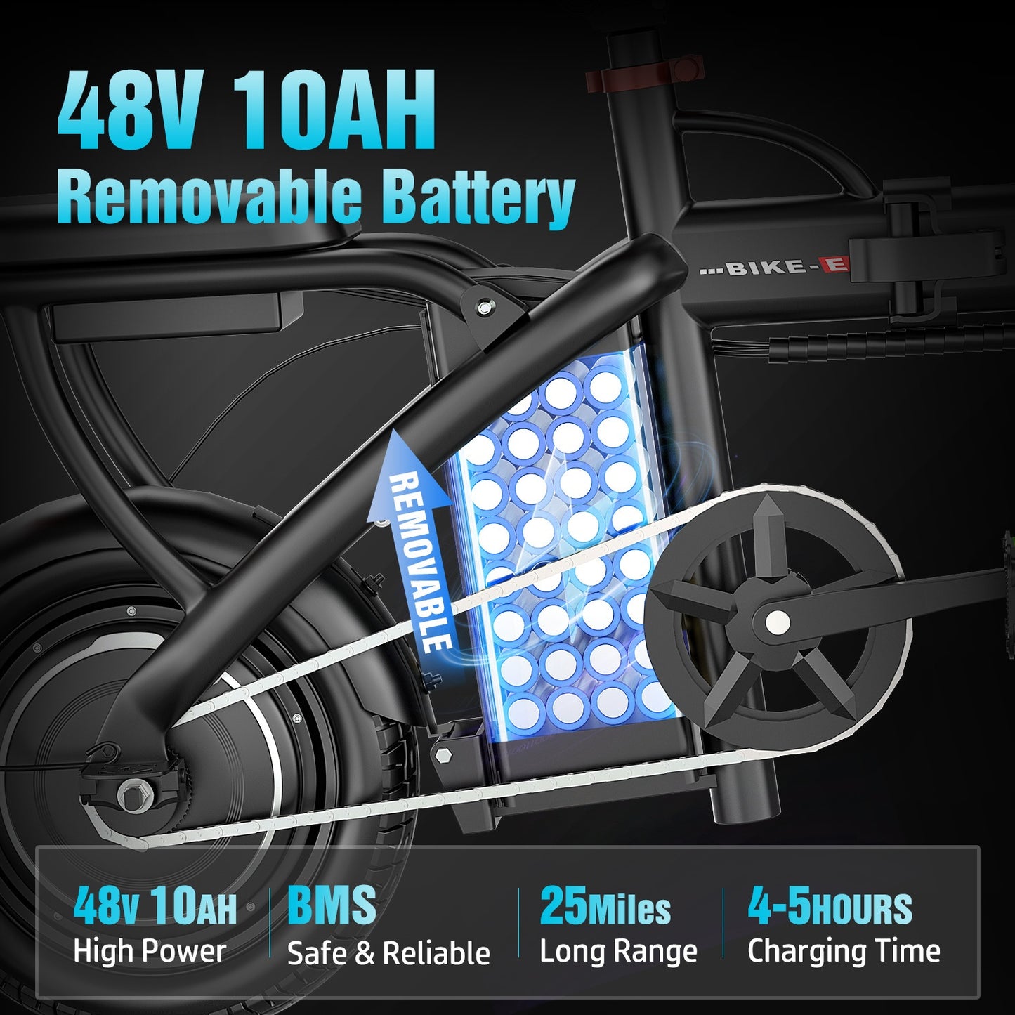 This Folding Electric Bike Features a Powerful 500-Watt Motor, Capable of Reaching Speeds of 25 Miles Per Hour. It Comes with 14-Inch Tires And a Detachable 48-Volt 10 Amp-Hour Battery, Making It Ideal for Adults Commuting in