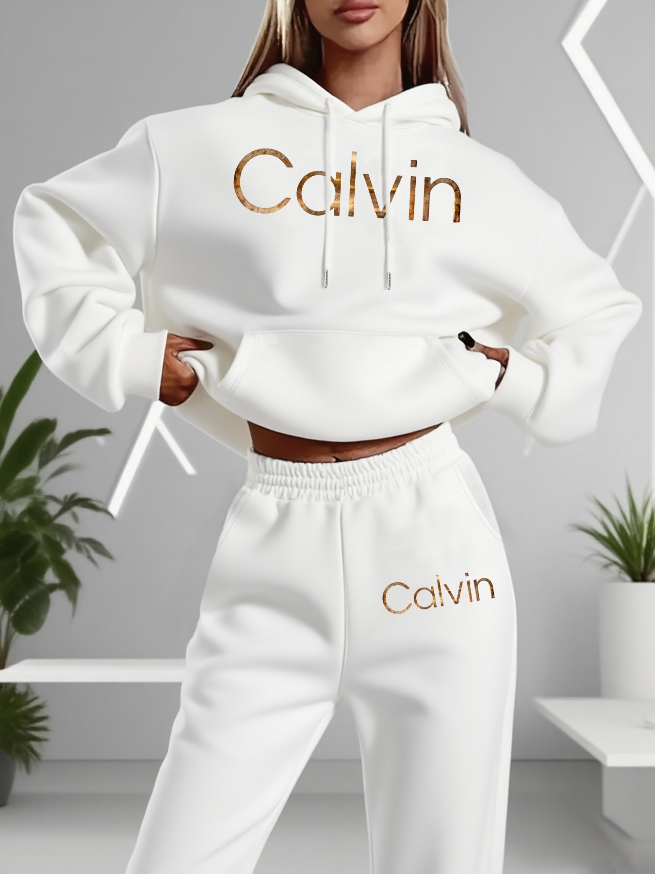 Graphic Print Two Piece Set | Crew Neck Sweatshirt & Pants, Women'S Casual Hooded Drawstring Sweatshirt Set for Fall/Winter