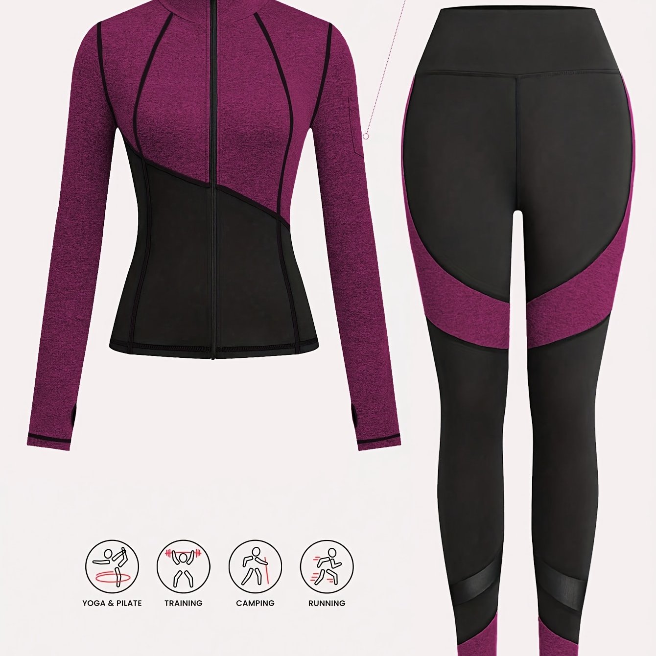 Yoga Outfit Set, a Two-Piece Yoga Ensemble Including a Jacket And Leggings, Women'S Jogging Sportswear, Yoga Fitness Workout Set.