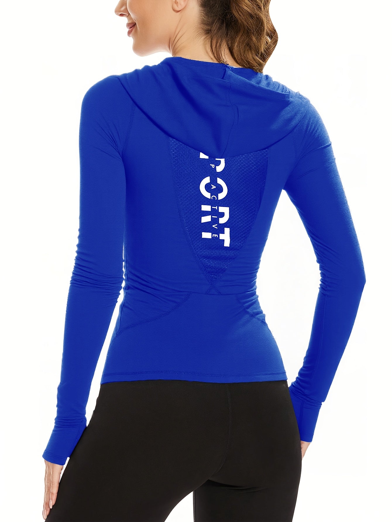 Women's Workout Hoodie - Quick-Dry Yoga Jacket with Thumb Buckle, Slim Fit Gym Sweatsuit, Stretchy Long Sleeve Athletic Top for Running, Training, Yoga - All-Season Women's Fitness Apparel, Running Gear, Sporty Design, Mesh P