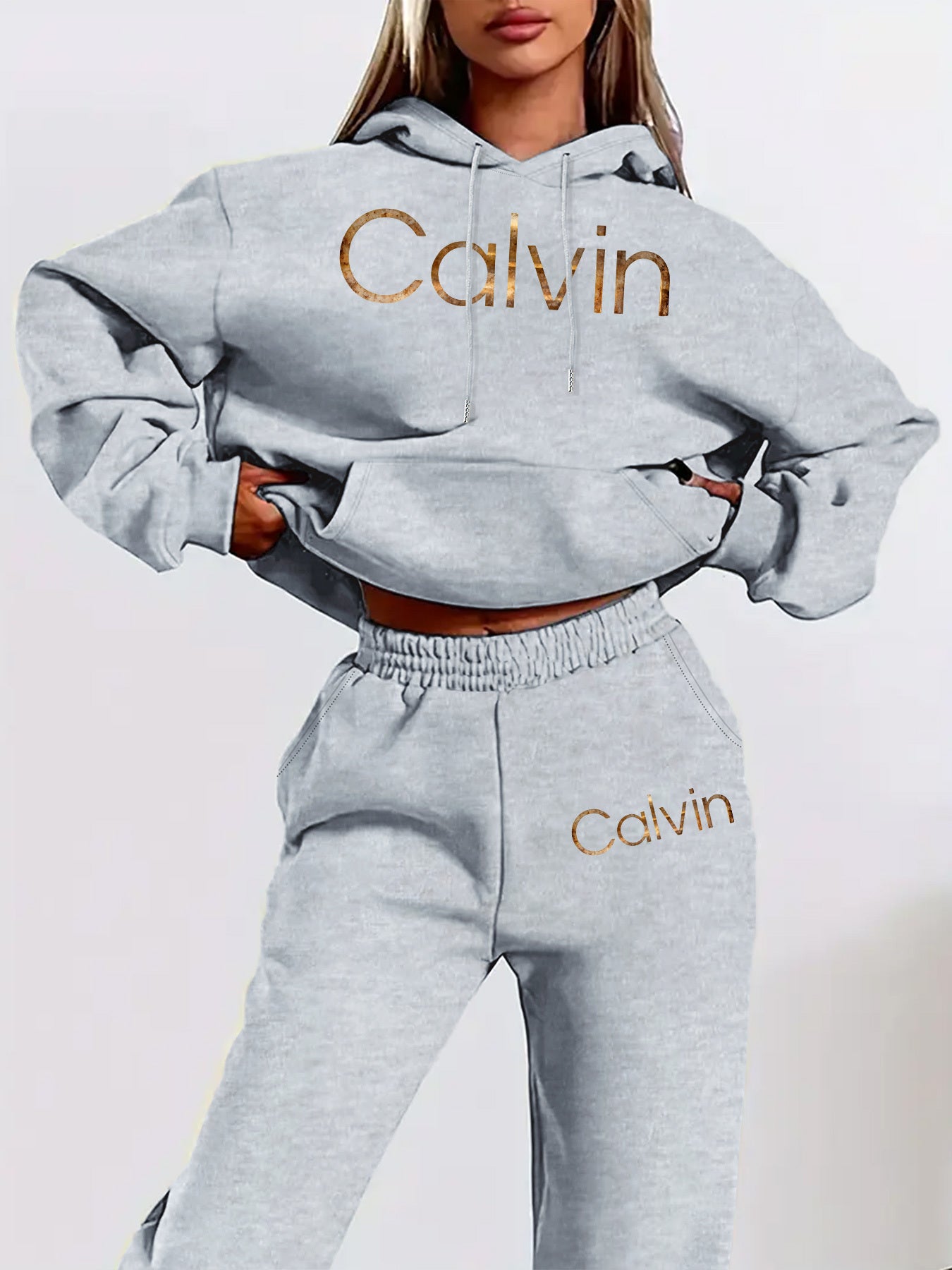 Graphic Print Two Piece Set | Crew Neck Sweatshirt & Pants, Women'S Casual Hooded Drawstring Sweatshirt Set for Fall/Winter